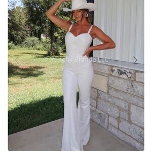 White Sequin Flare Jumpsuit